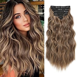 Clip in Hair Extensions for Women, 6PCS Long Wavy Curly Clip on Hair Ext...