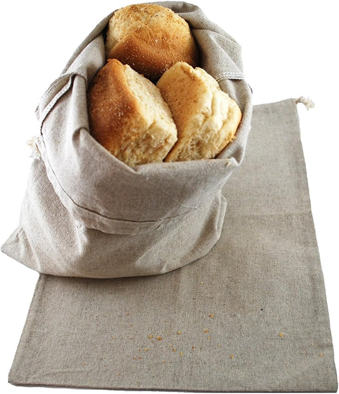 Lino Mantra - 2 Pack Linen Oversized Bread bags Reusable 16 x10 IN for Homemade Bread, Food Storage, Shoe Bag, Gift Bag for Housewarming & Weddings. Made from breathable Flax Cotton (20% Linen 80% Cotton)