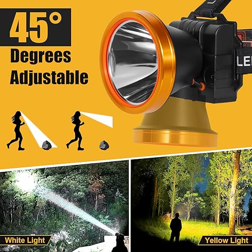 Miniatura 3 de Lokilo Linterna frontal LED ultra brillante, recargable de alto lúmenes e impermeable, con diadema ajustable para trabajo nocturno y uso al aire