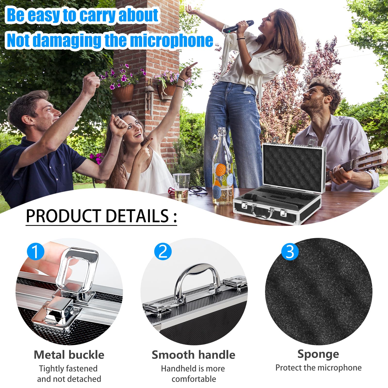 CIIICPSSL Professional Microphone Case, Hard Shell Carrying Case for 2 Wireless Mics, Aluminum Frame with Foam Interior, Black