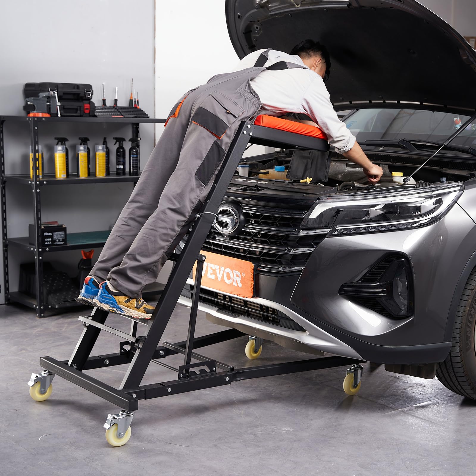 VEVOR Rollbar Automotive Topside Creeper, Engine Creeper 1080 – 1645 mm Ajustable, Capacidad de 181,44 kg High Top Creeper, 4 Ruedas giratorias, Cubierta Acolchada, Creeper Plegable para Garaje en