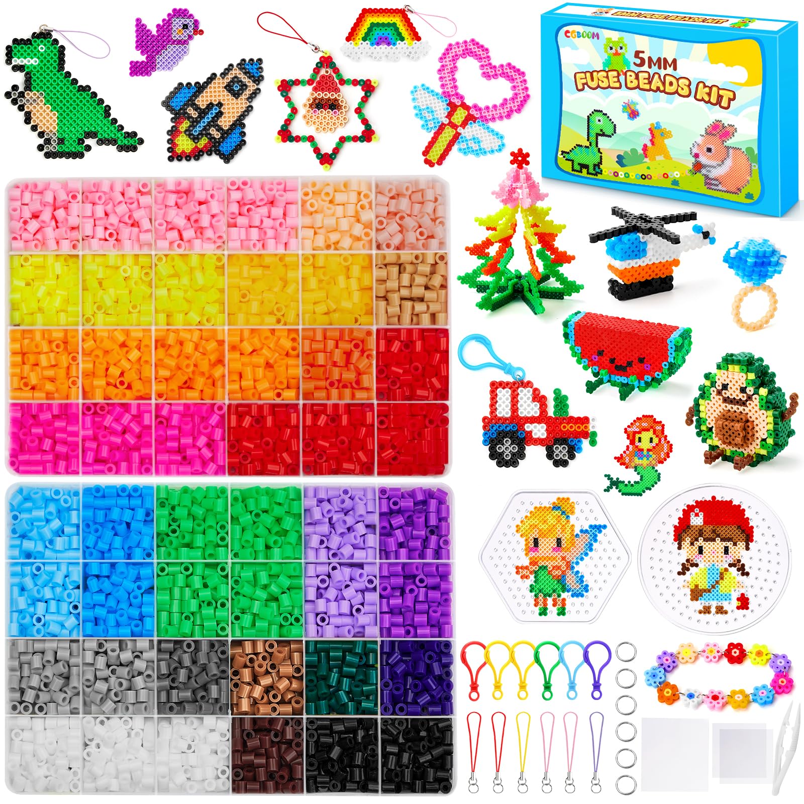 CGBOOM Bügelperlen Set, 5200 bügelperle 5 MM Bügelperlen groß Steckperlen mit Bügelperlen Platten Komplette Perlen Set Weihnachten Geburtstag Geschenk für Kinder