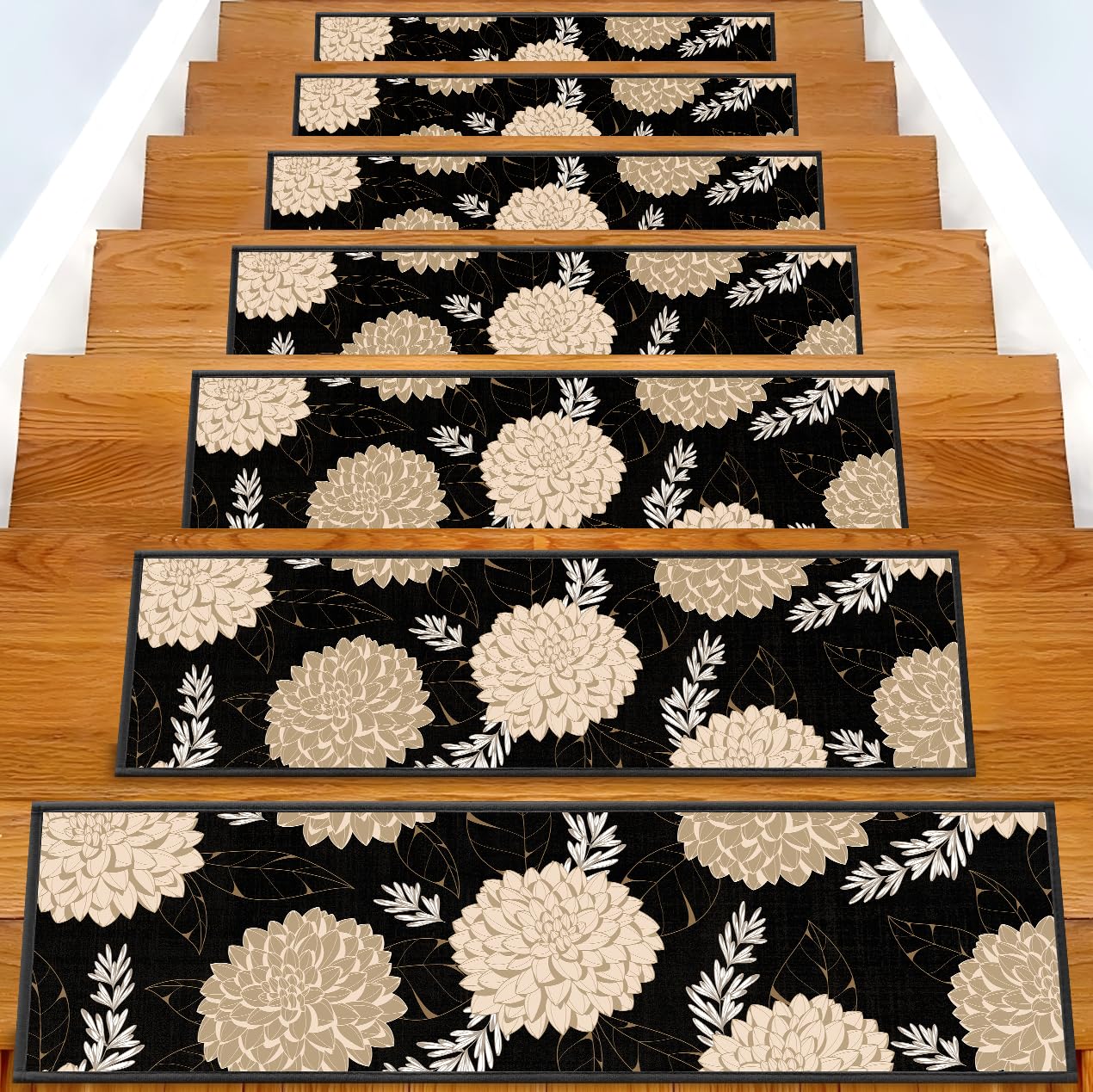 Non-Slip Carpet Stair Treads 4PCS, 8"x30" Peel and Stick Stair Runner for Wooden Steps Indoor, Washable Reusable Adhesive Backing, Pet-Friendly Safety
