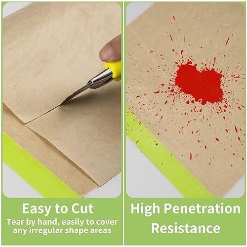 Miniatura 5 de Papel de enmascarar precintado para pintar, 18 pulgadas x 50 pies, cinta y papel para pintores, rollo de papel protector adhesivo de pintura para