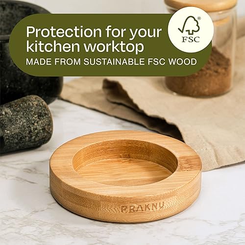 Miniatura 3 de Juego de mortero y mortero de granito pequeño - 1 taza - para obtener resultados de molienda finos - Incluye base de madera sostenible FSC - Fácil