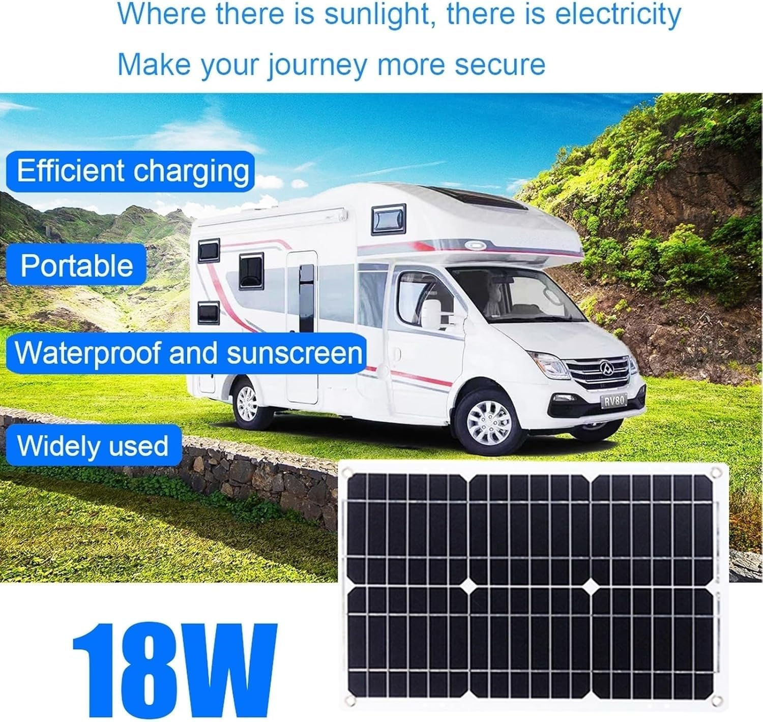 Kit pannello solare, Kit pannello solare completo, Kit pannello solare con inverter for auto da 500 Watt/ Regolatore di carica PWM 30 A/ Pannello solare impermeabile da 18 W, Kit pannello solare for a