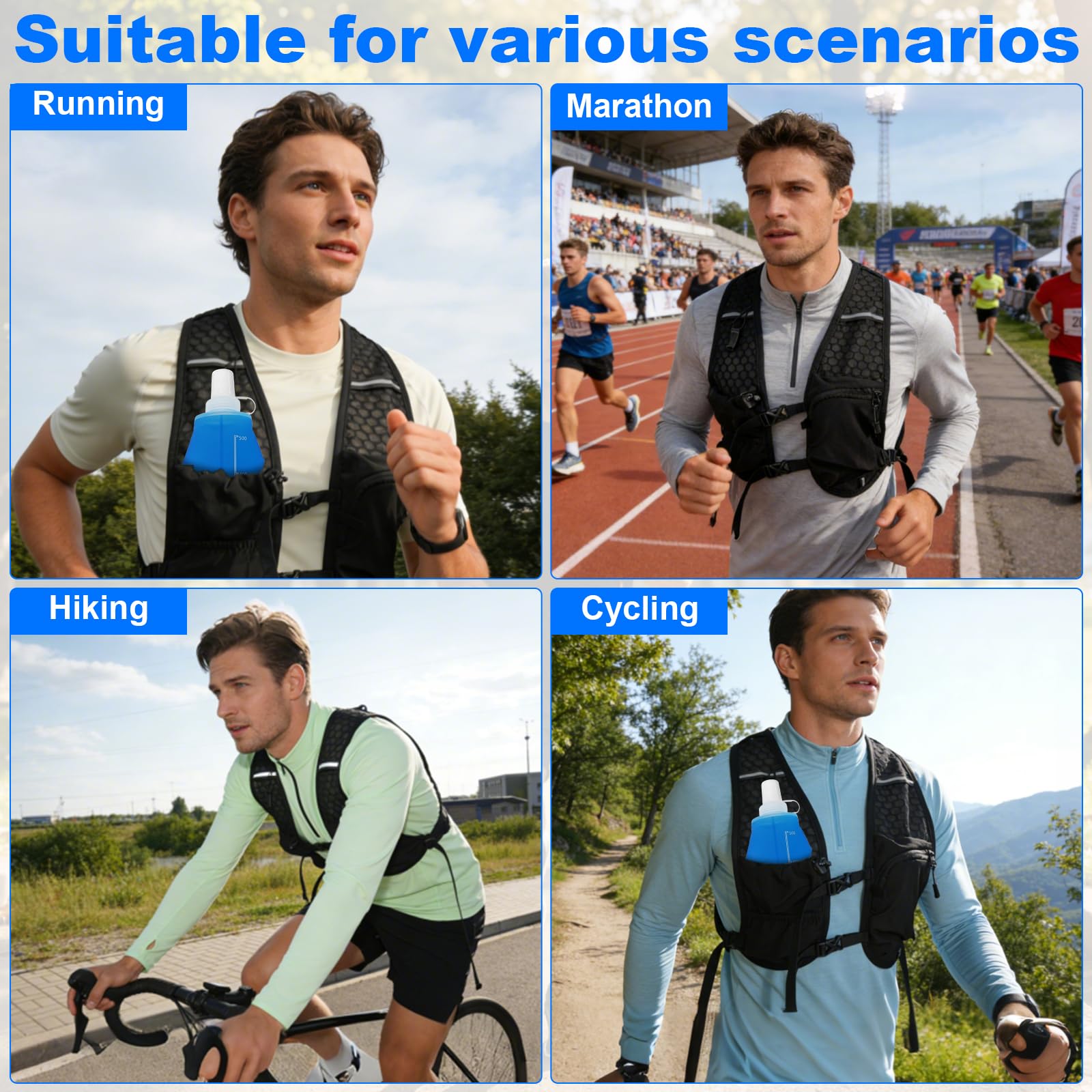 Gilet da corsa da donna con bolla d'acqua da 2 l e borraccia da 500 ml, ultraleggero, traspirante, per corsa, uomo, per jogging, trail running, bicicletta, maratona