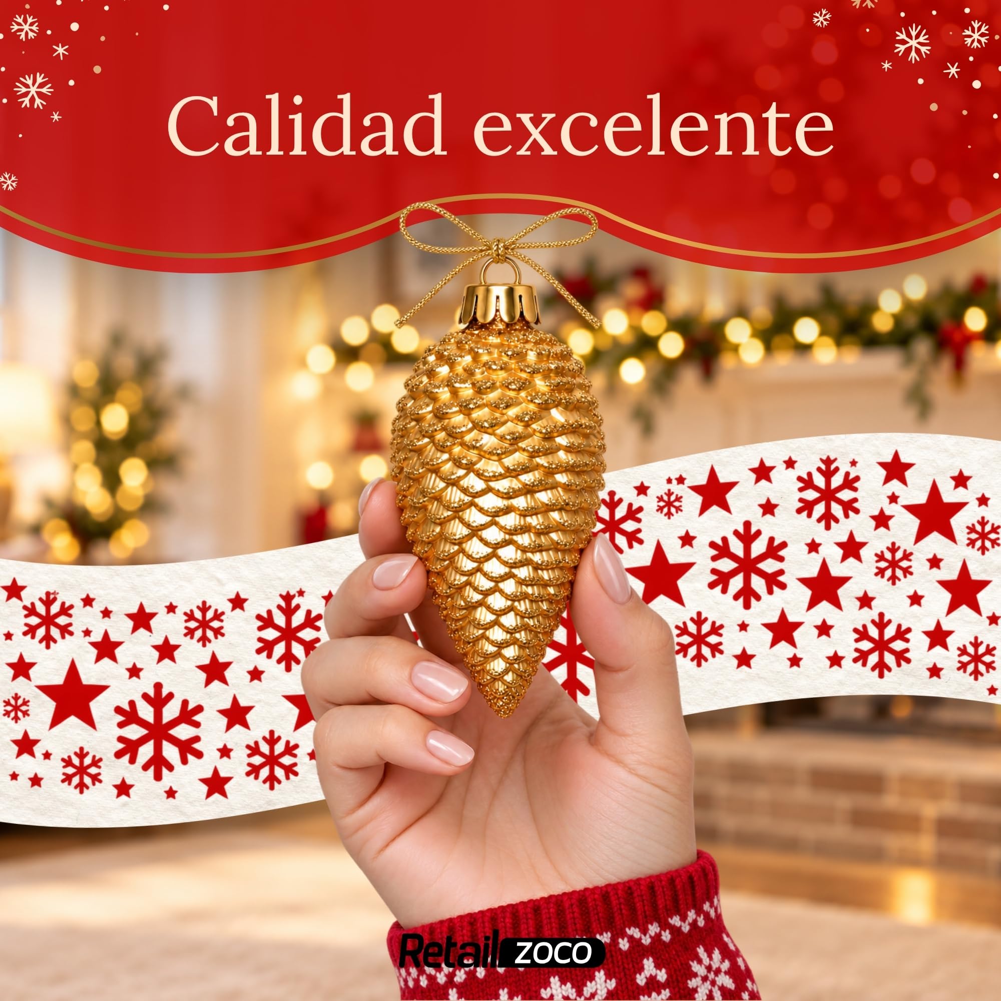Piñas de Navidad, Adornos Arbol Navidad, 12 Piezas, Dorado - imagen 6