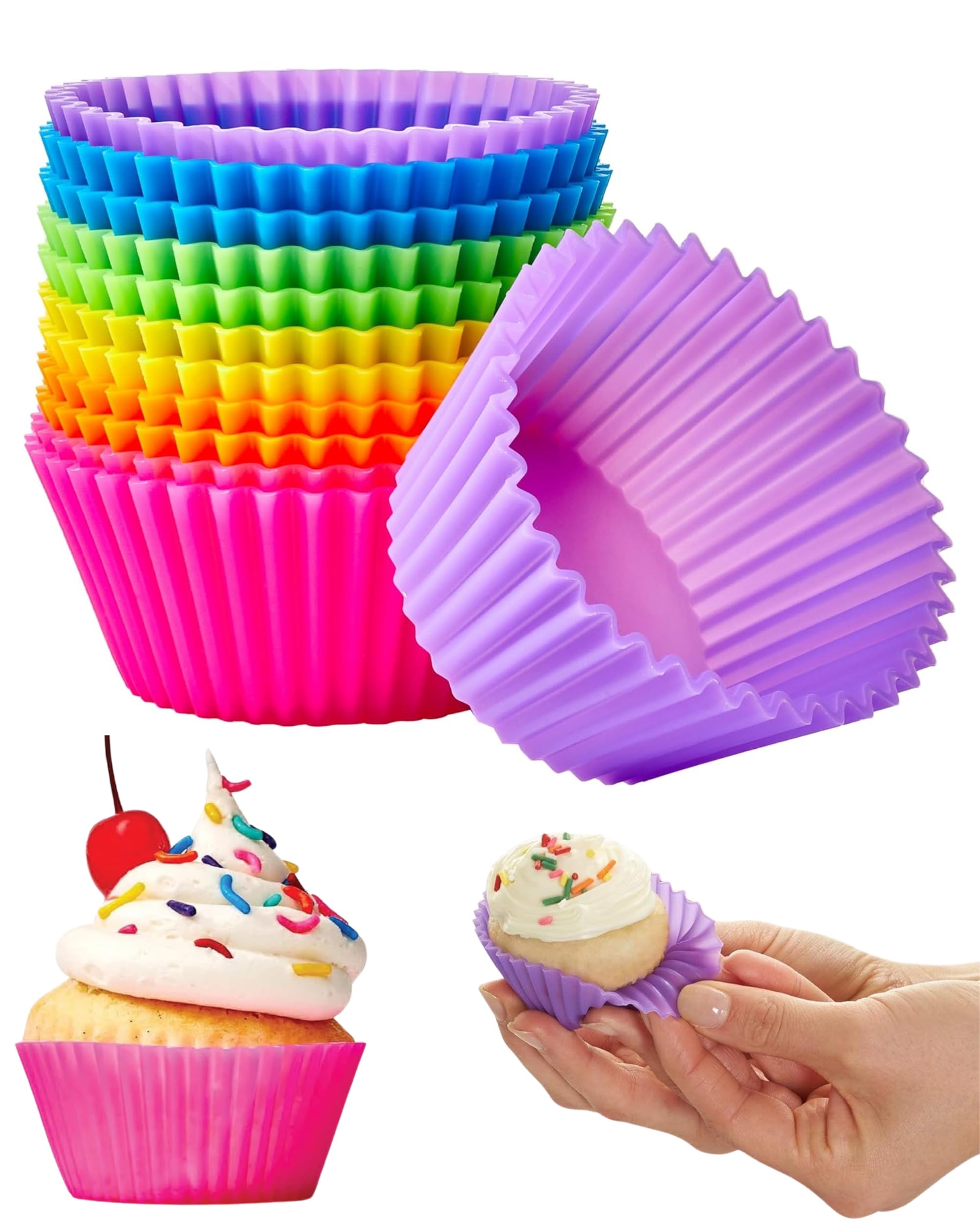 Curated Cart Silicone Cupcake Baking Cups - 8 Pcs, Reusable Non-Stick Muffin Liners, Multicolor Cupcake Molds for Baking, Perfect for Party, Halloween & Christmas, Easy Clean Pastry Accessories-picture-22