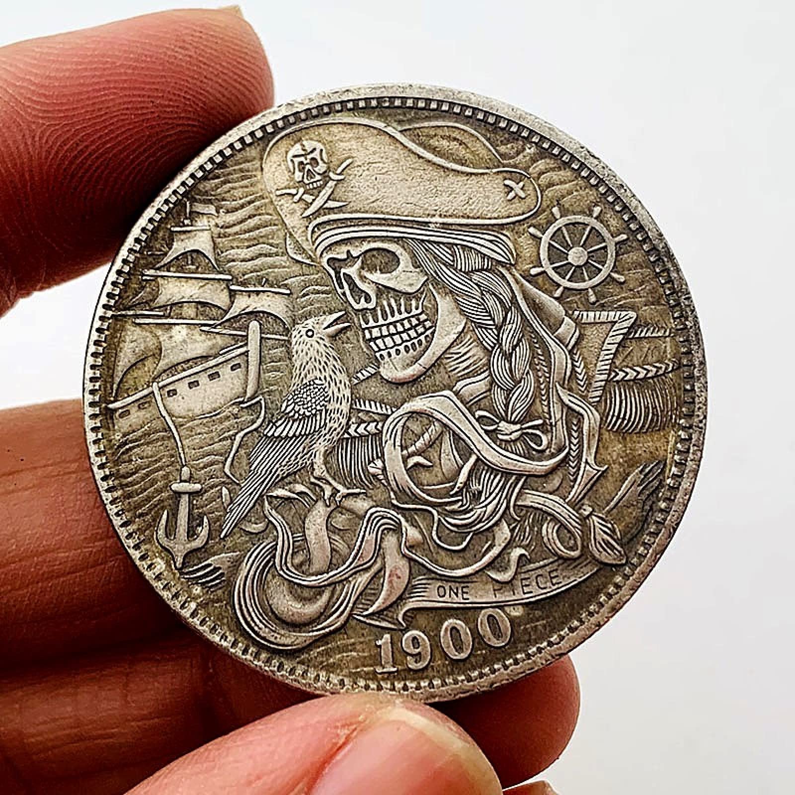 Amazon.com: 1900 遊蕩硬幣海盜王骷髏帆船黃銅舊鍍銀硬幣工藝紀念幣: 藝術古董收藏