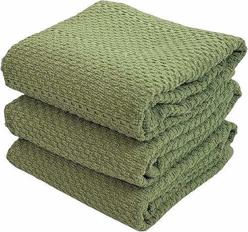 Miniatura 145 de Toallas de cocina verde salvia: 100% algodón paño de limpieza suave secado absorbente textura Terry Loop, juego de 3 multiusos para uso diario Negro