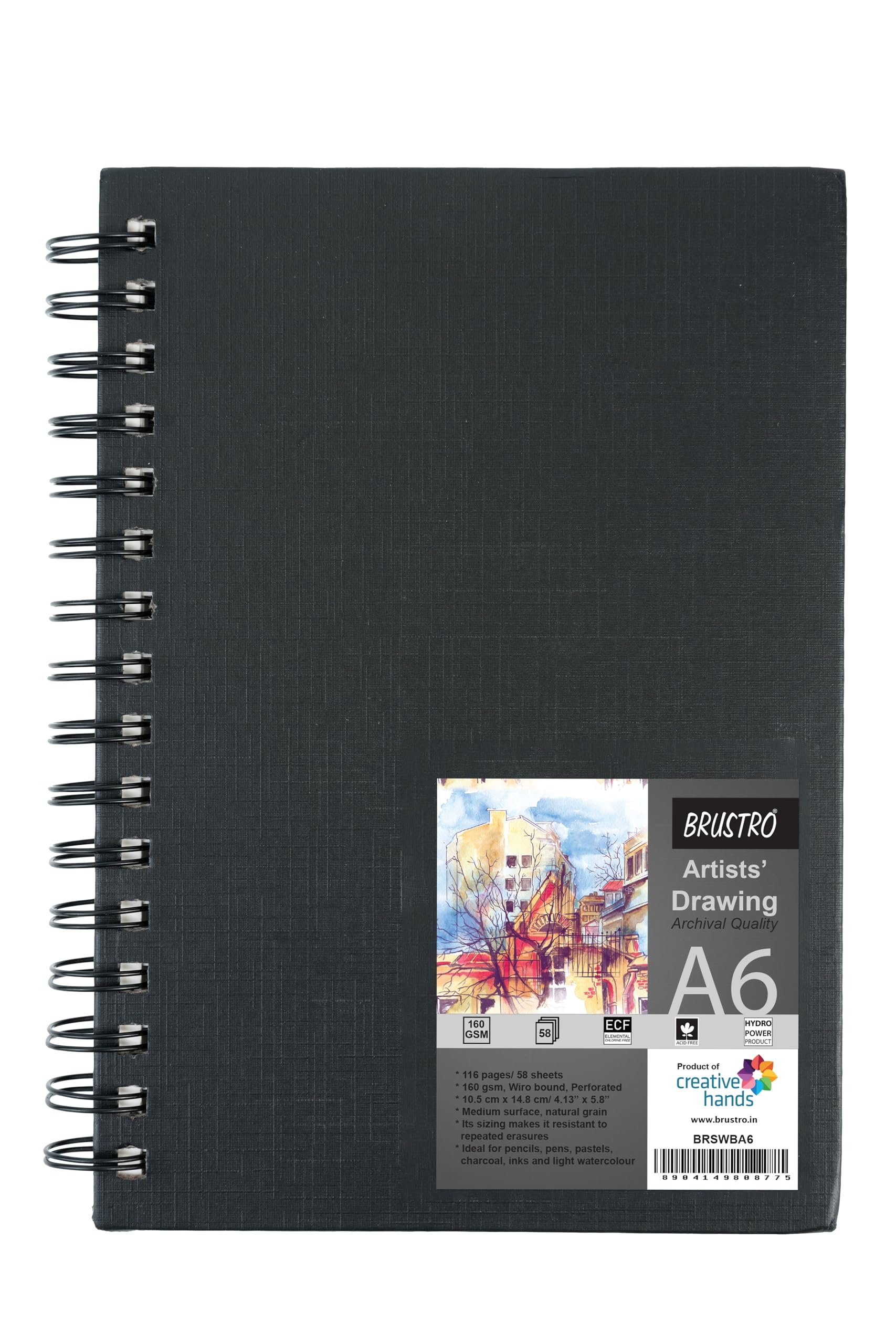 BRUSTRO Artists ' FINEART - Juego de 12 lápices de grafito (10B-2H) con cuaderno de bocetos Brustro Artists tamaño A6, encuadernado con espiral, 116 páginas, 160 g/m²