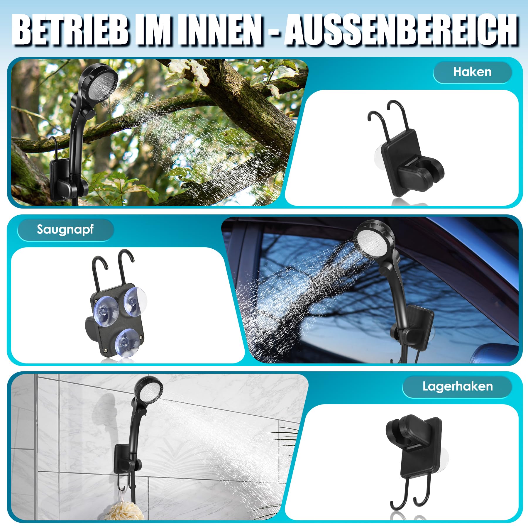 Campingdusche mit Pumpe, Tragbare Camping Dusche mit wiederaufladbarem 8000mAh Akku, Mobile Dusche mit Temperaturanzeige, 2m Schlauch für Camping, Autowaschen, Gartendusche und Haustierwäsche