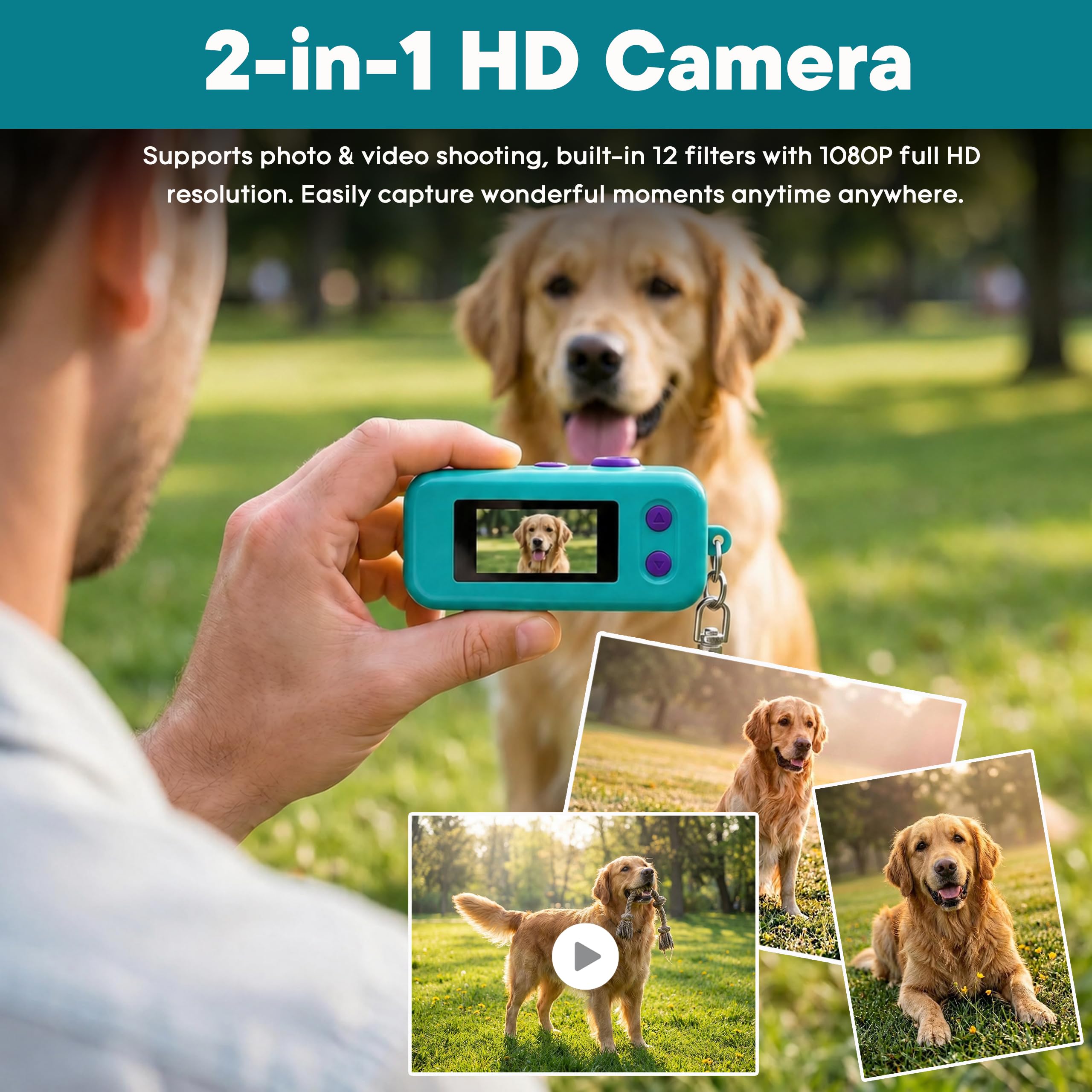 Keychain Digital Camera, 1080P Mini Kamera with 8GB Karte, Foto und Videoaufzeichnung, 12 Filters and 16X Zoom, 2 MP Digitalkamera für Anfänger, Jugendliche und Erwachsene (Minzgrün)