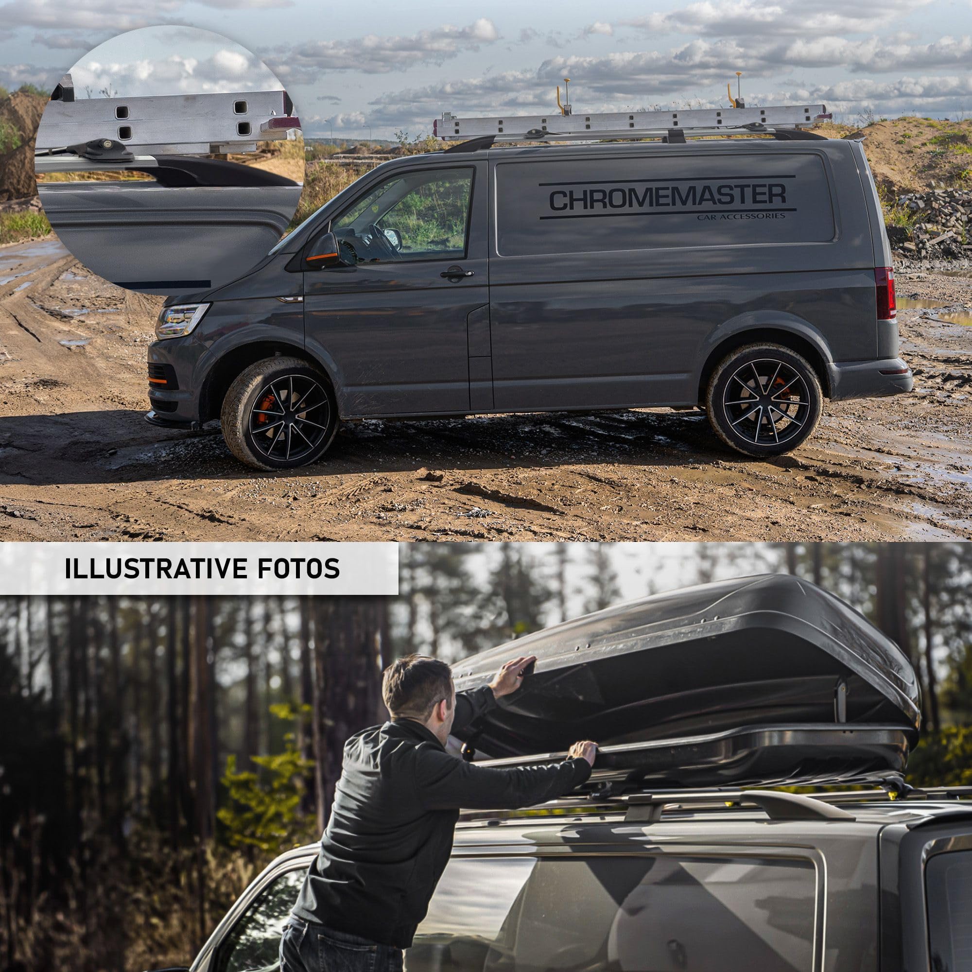 CHROMEMASTER | Dachrelinge Dachträger Kompatibel mit Ford Tourneo Custom L2 LANG 2012-2023; Geeignet zur Montage von Dachträgern, Dachboxen und Fahrradträgern | Einfache und Schnelle Montage | Alu