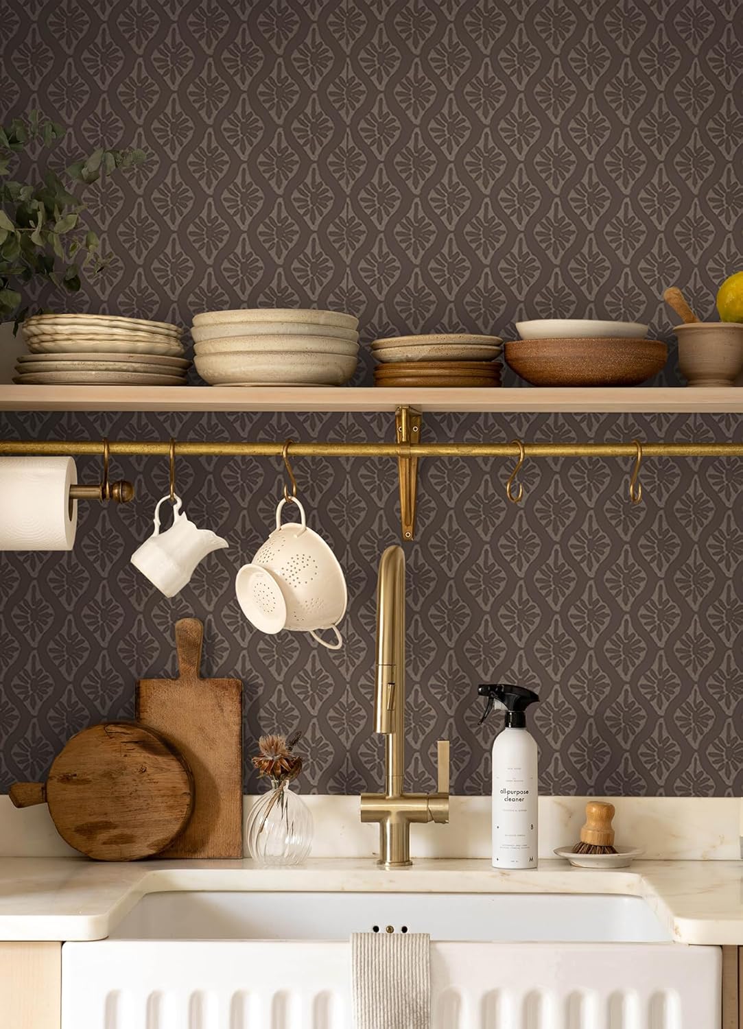 NuWallpaper Chris Loves Julia x Nova Carob Brown Peel and Stick Wallpaper, Carob Brown Botanical Removable Contact Paper for Walls, Self Adhesive Wall Covering for Bedroom Living Room Accent Wall