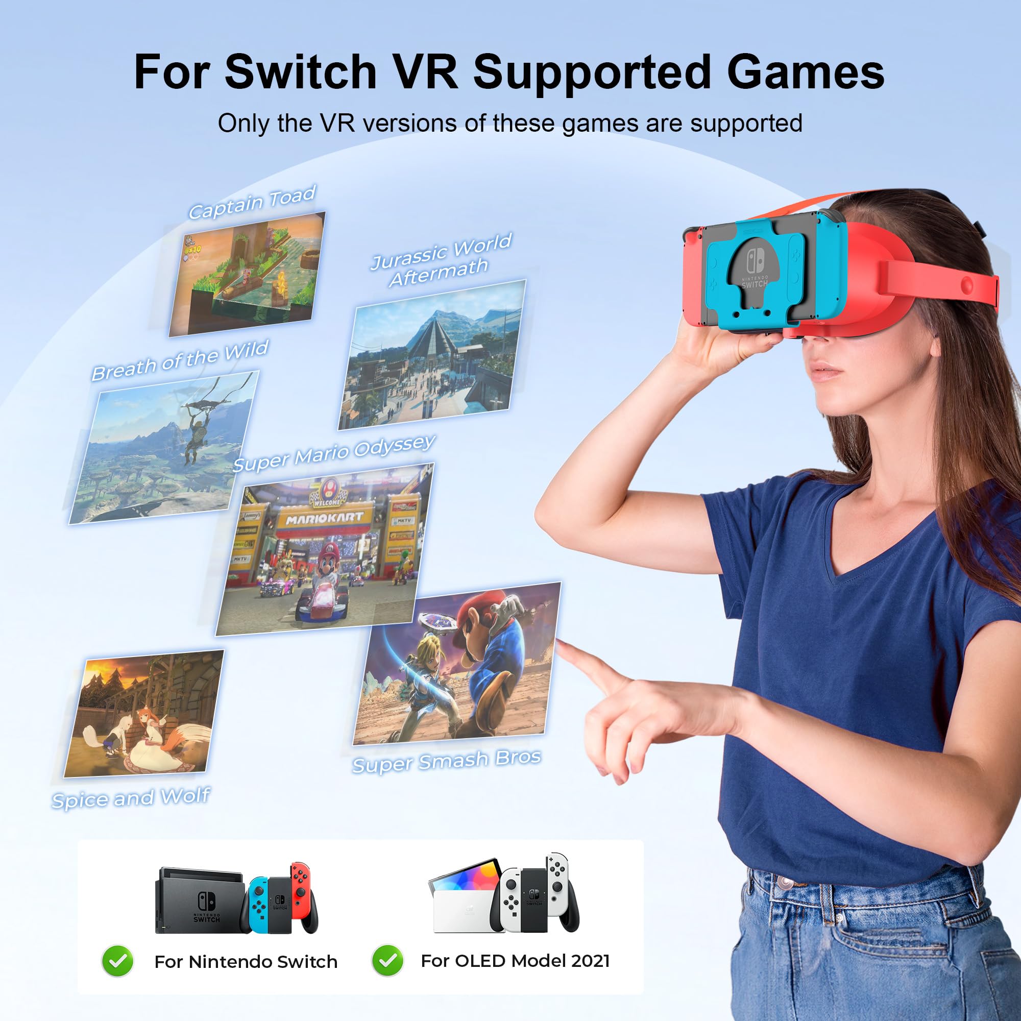 Upgraded VR Headset for Nintendo Switch & Switch OLED Model, Switch VR Games Glasses with Adjustable HD Lenses and Head Strap with Rotary Button, Labo VR for Switch Accessory(Orange&Blue)