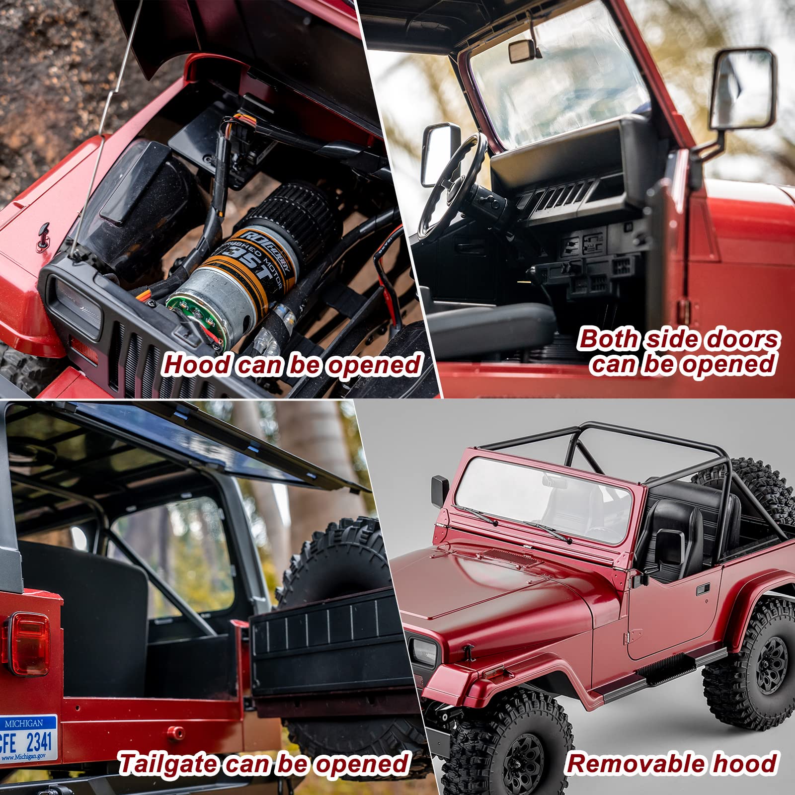 EAZYRC FMS Rochobby 1/10 RC Crawler Mashigan RC Truck 4x4 RTR, RC Car with Foldable Front Windcreen, Convertible Top (RS Version)