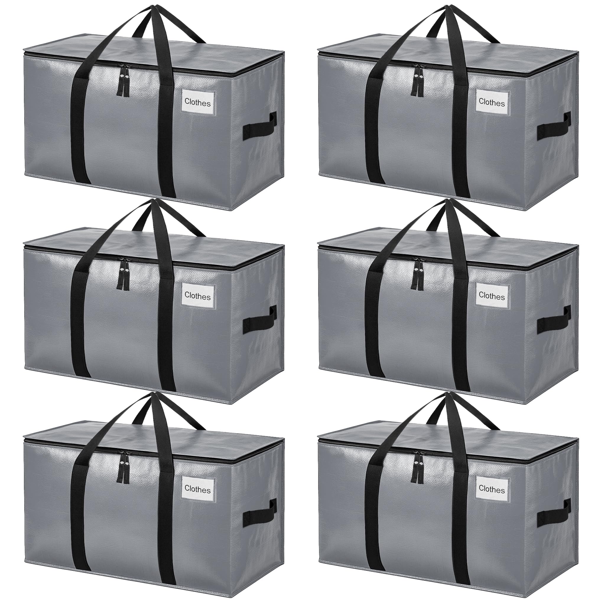 BAGAIL Heavy Duty Moving Bags with Strong Handle, Extra Large Moving Boxes, Storage Tote for Clothes, College Moving Supplies(Grey, 6 Pack)