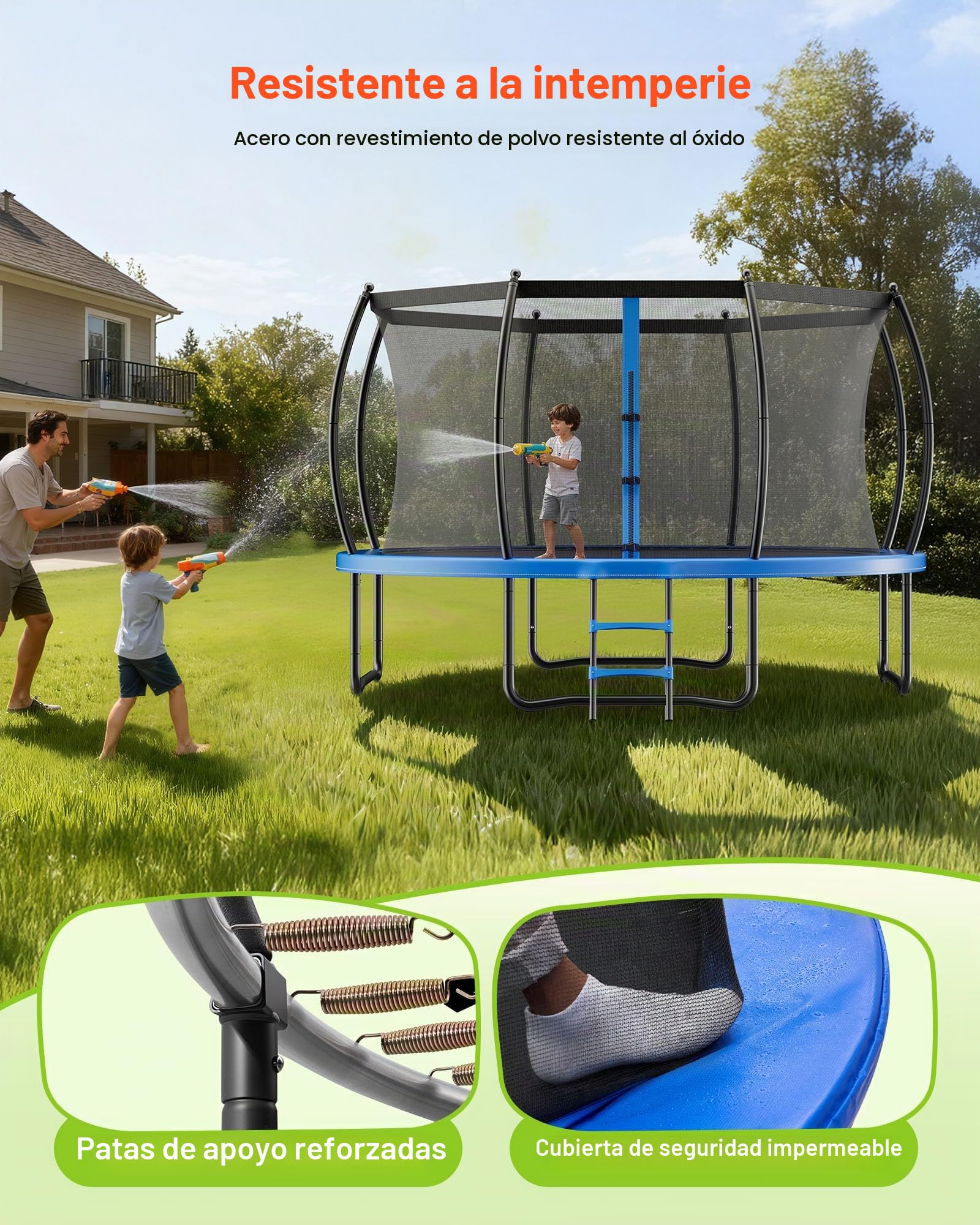 VEVOR Trampolín de Exterior 305 x 236 cm, Cama Elástica Infantil con Red de Protección y Almohadilla Gruesa, Capacidad Máxima de 150 kg, Trampolín al Aire Libre, Regalo de Cumpleaños para Niños
