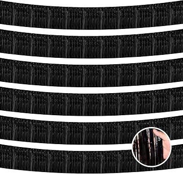6 Pack 10 Feet Black Foil Fringe Garland Metallic Foil Tinsel Streamers, Wall Hanging Fringe Curtain Backdrop Tinsel Fringe Banner for Parade Floats, Wedding, Birthday, Halloween Party Decorations