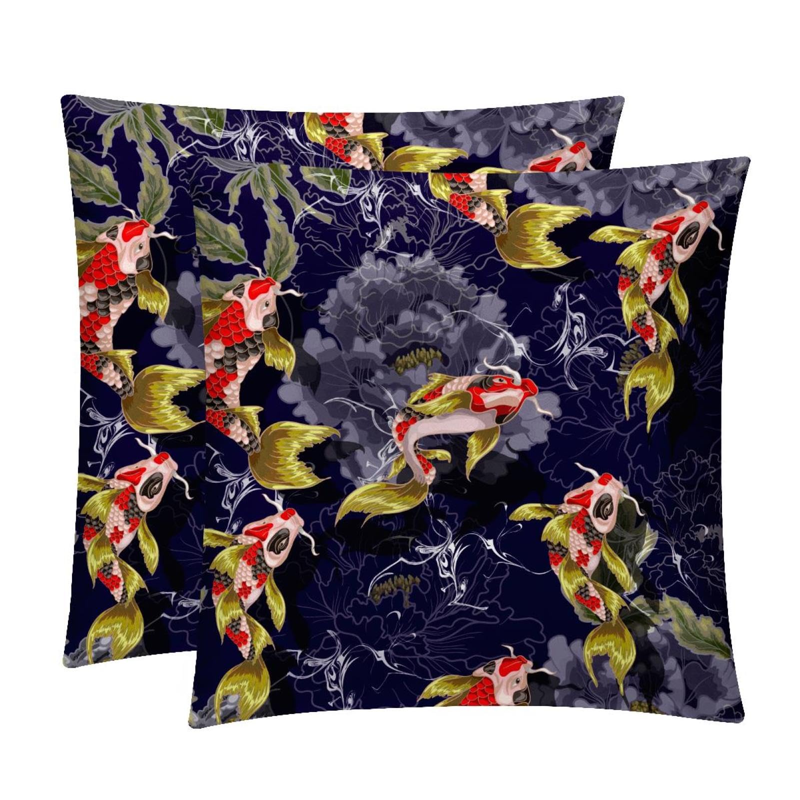 TDGKPZ Floral Fish Throw Pillow Covers 2 Pack Pillowcases Soft Cozy Pillow Cases For Couch Bed Sofa 40x40cm