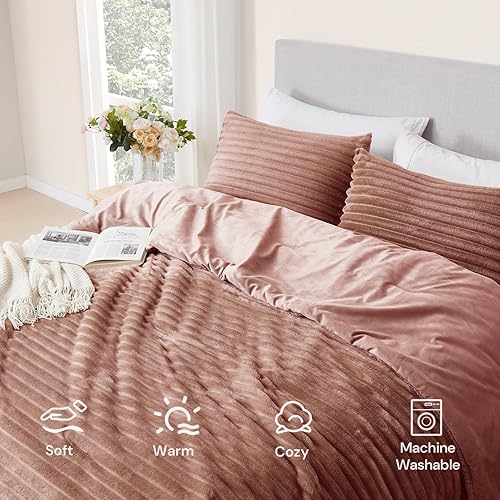 Miniatura 4 de Geniospin Juego de edredón tamaño Queen, edredón sherpa de microfelpa ultrasuave con 2 fundas de almohada, juego de cama reversible de 3 piezas para