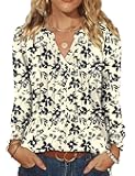 Womens Tops Dressy Casual Pleated Ruffle Long Sleeve Tunics Tops to Wear with Leggings V Neck Work Blouse