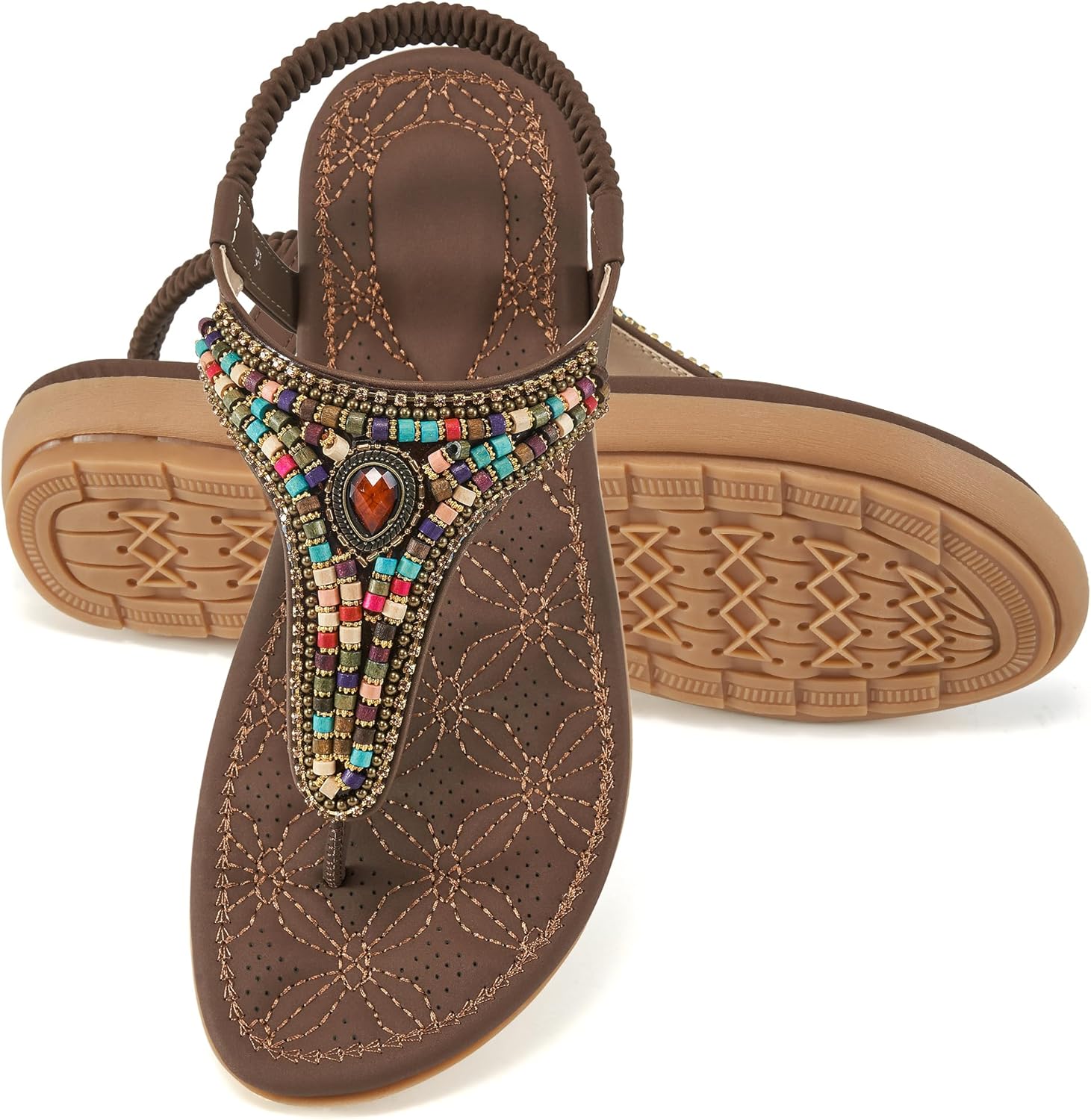 Ecetana Women’s Flats Sandals Dressy Comfortable Beach Summer Sandals 2026 Bohemian Strappy Walking Casual Shoes