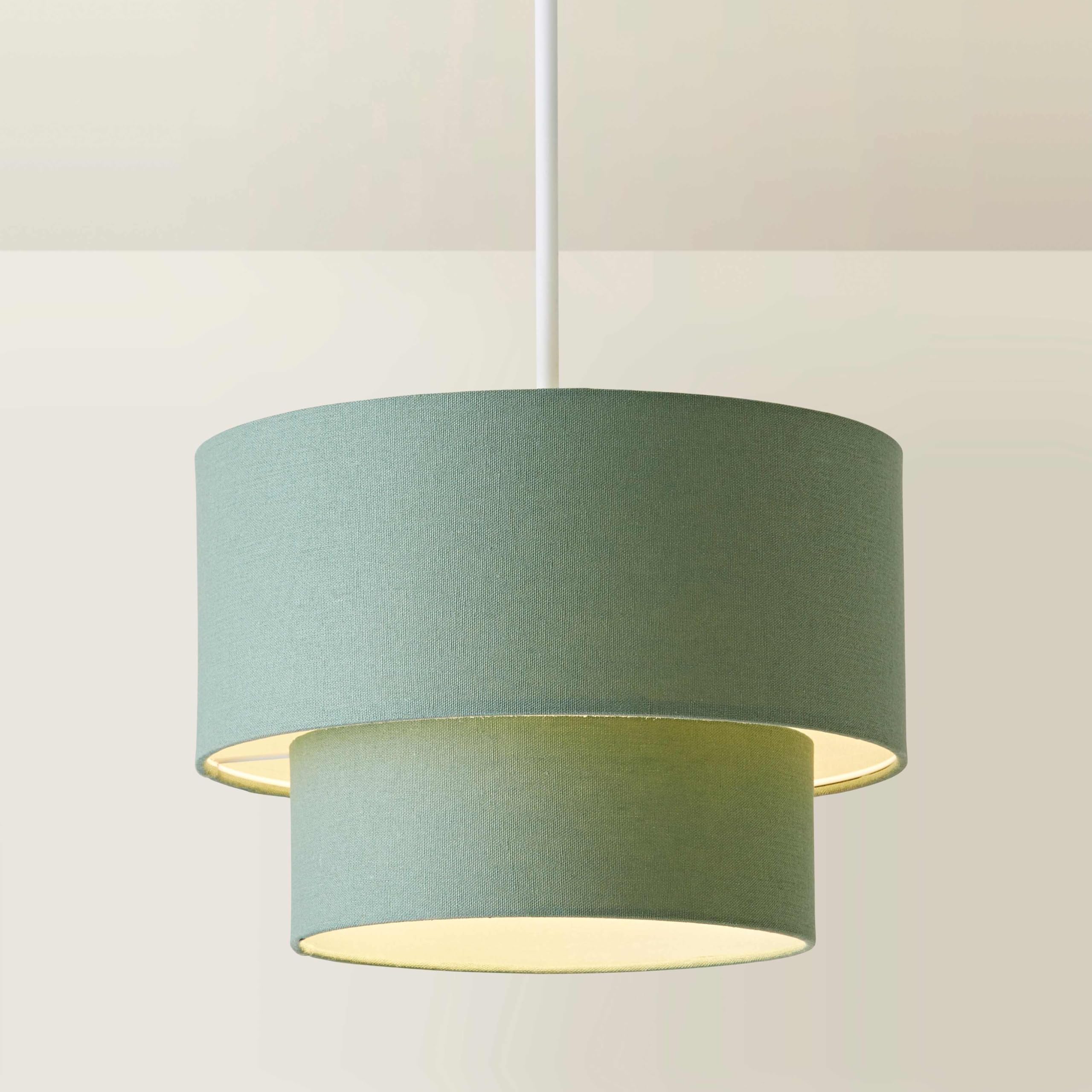 Valuelights Unisex Pale Green Jodie Linen Two Tier Easy Fit Drum Ceiling Pendant Light Lamp Shade In