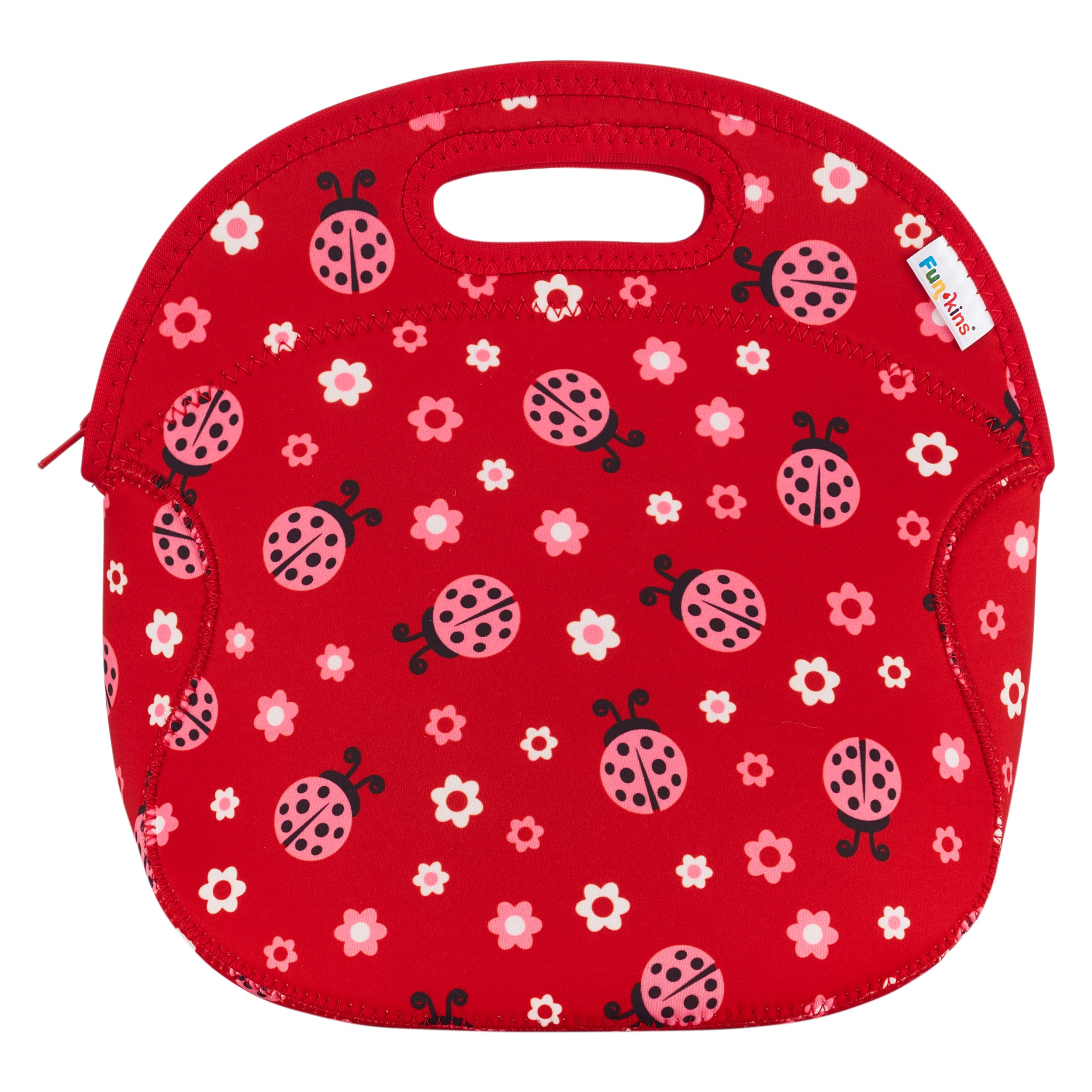 FUN KINSFUN KINS Insulated Lunch Bag for Kids | Spacious, Durable, Machine Washable | Premium Quality | Interior Pocket & Name Tag | Folds Flat for Storage | Large Size Lunch Bag (Ladybugs)