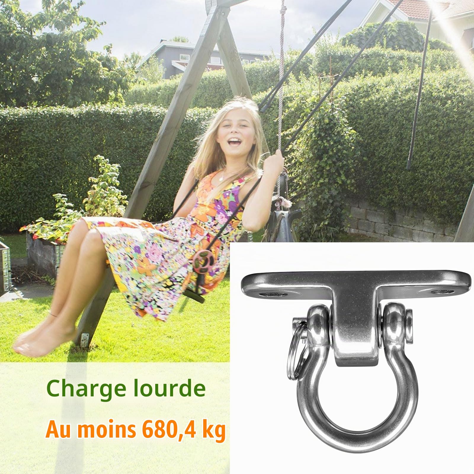 2 Pièces crochets acier inoxydable très résistants, crochets de plafond rotatifs à 180° kit de suspension fixation de hamac avec palier pour Chaise Suspendue, balançoire,Yoga,capacité de charge 680 KG