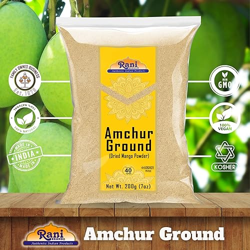 Miniatura 5 de Rani Amchur (Mango) - Especias en polvo molido de 7 onzas (7.05 oz)  Todo natural, origen indio, sin color, apto para gluten, vegano, sin OMG, sin