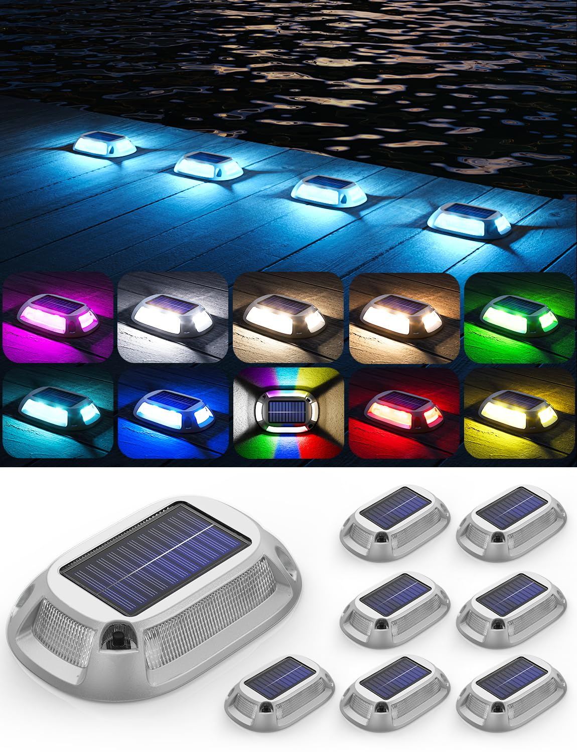 VIODAIM Aluminum Alloy Solar Dock Lights 8Pack