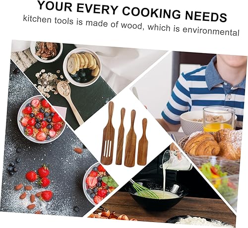 Miniatura 6 de PRETYZOOM 1 Unidades 4 unids ensalada mezcla espátula bambú freír pizza regalos utensilios de cocina de madera espátula de madera para servir