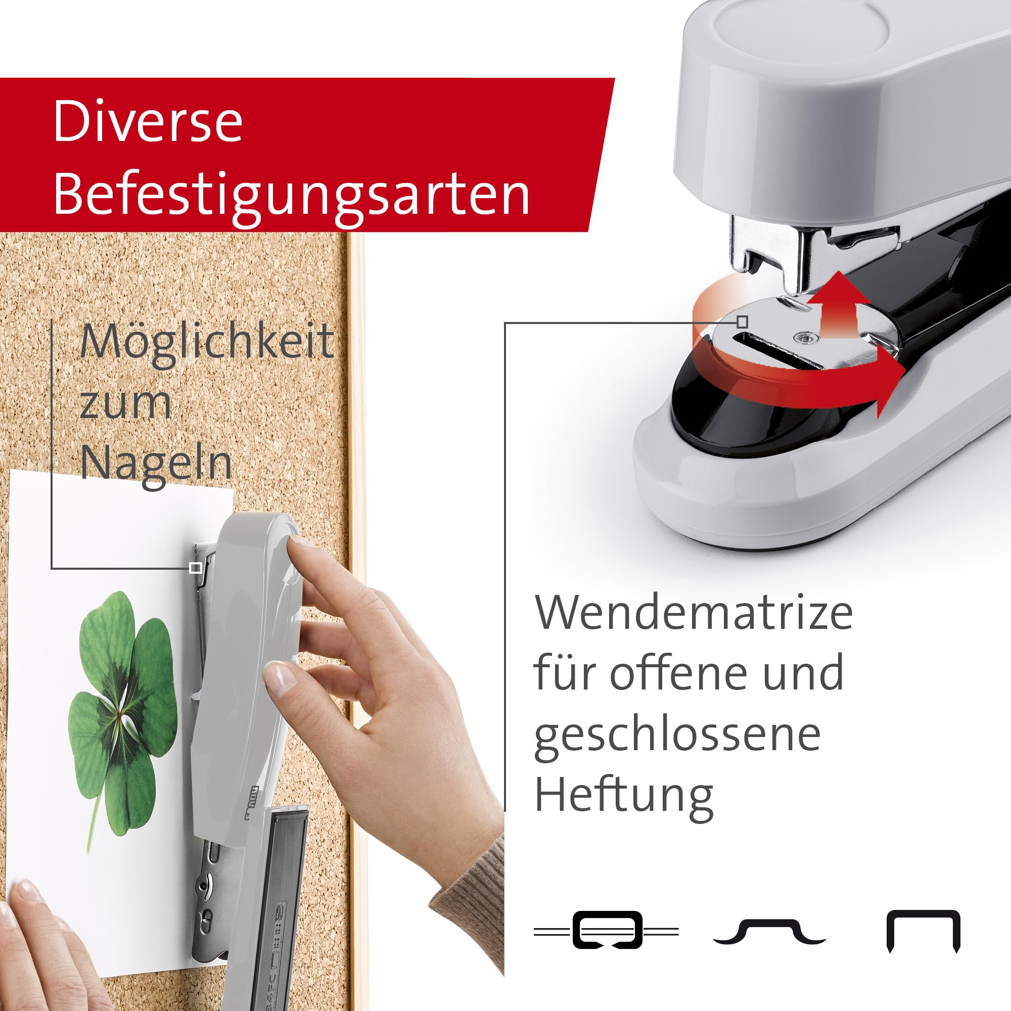 Novus B 4 FC Heftgerät (50 Blatt, Flachheftung, inkl. 200 Heftklammern) grau