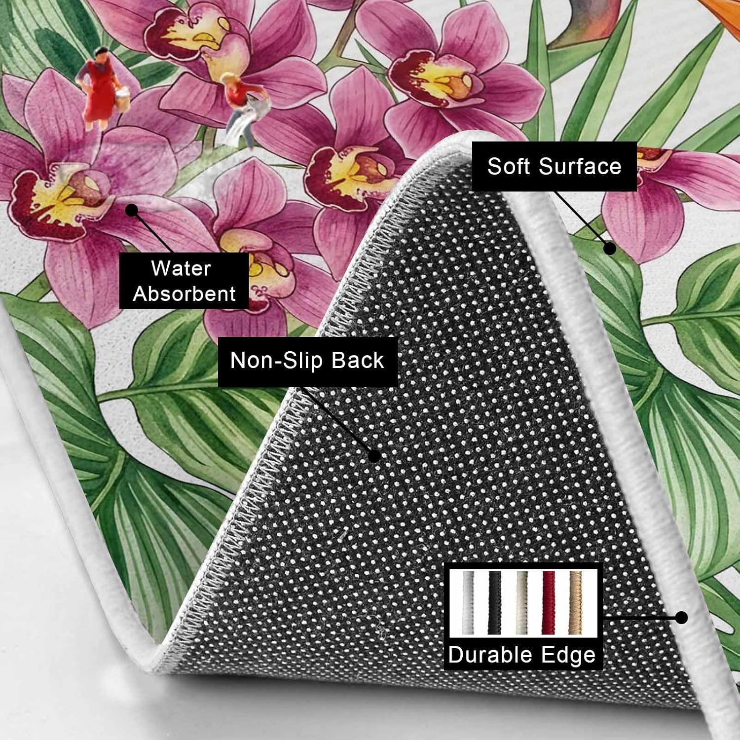 Prime Leader Flower Leaf Kitchen Mat Set 2 Pieces Summer Tropical Pink Orange Floral Green Leaf Non Slip Kitchen Rugs Washable Runner Rug Mats for Floor Sink Laundry Office 19.7" x 31.5"+19.7" x 63"