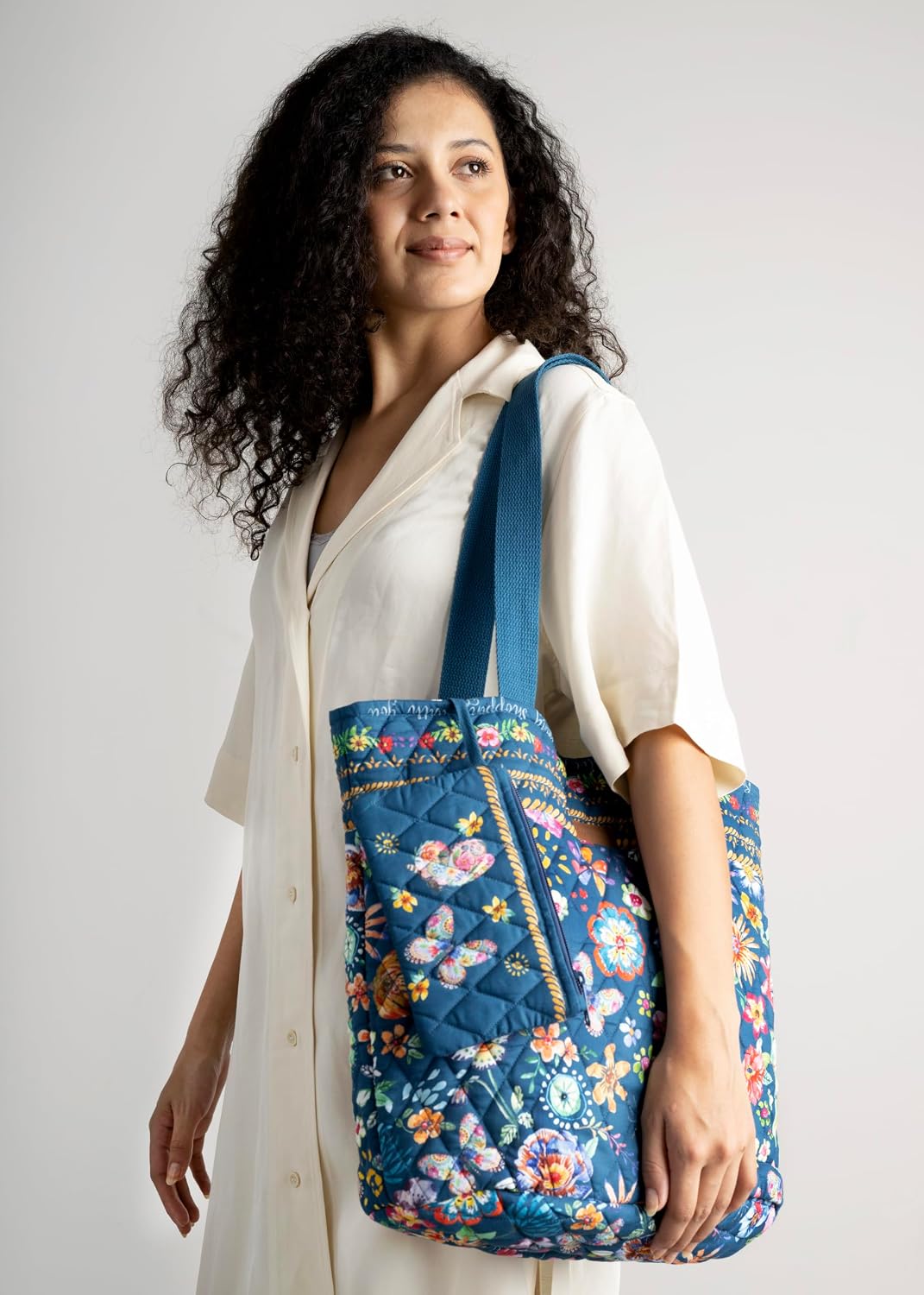 Maison d' Hermine Shopping Bags Cotton Quilted Tote Bag Zipper Pockets Small Pouch Reusable Grocery Bag Spring Summer