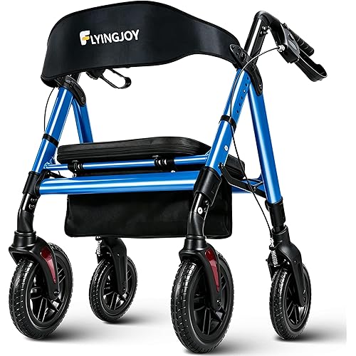 Walkers for Seniors with Seat,450Lbs Rolling Walker, 22" Extra-Wide Heavy-Duty Foldable All-Terrain Rollator Walker with Adjustable Ergonomic Breathable Seat,Brake,Adjustable Height 33"-41.5"(Blue)