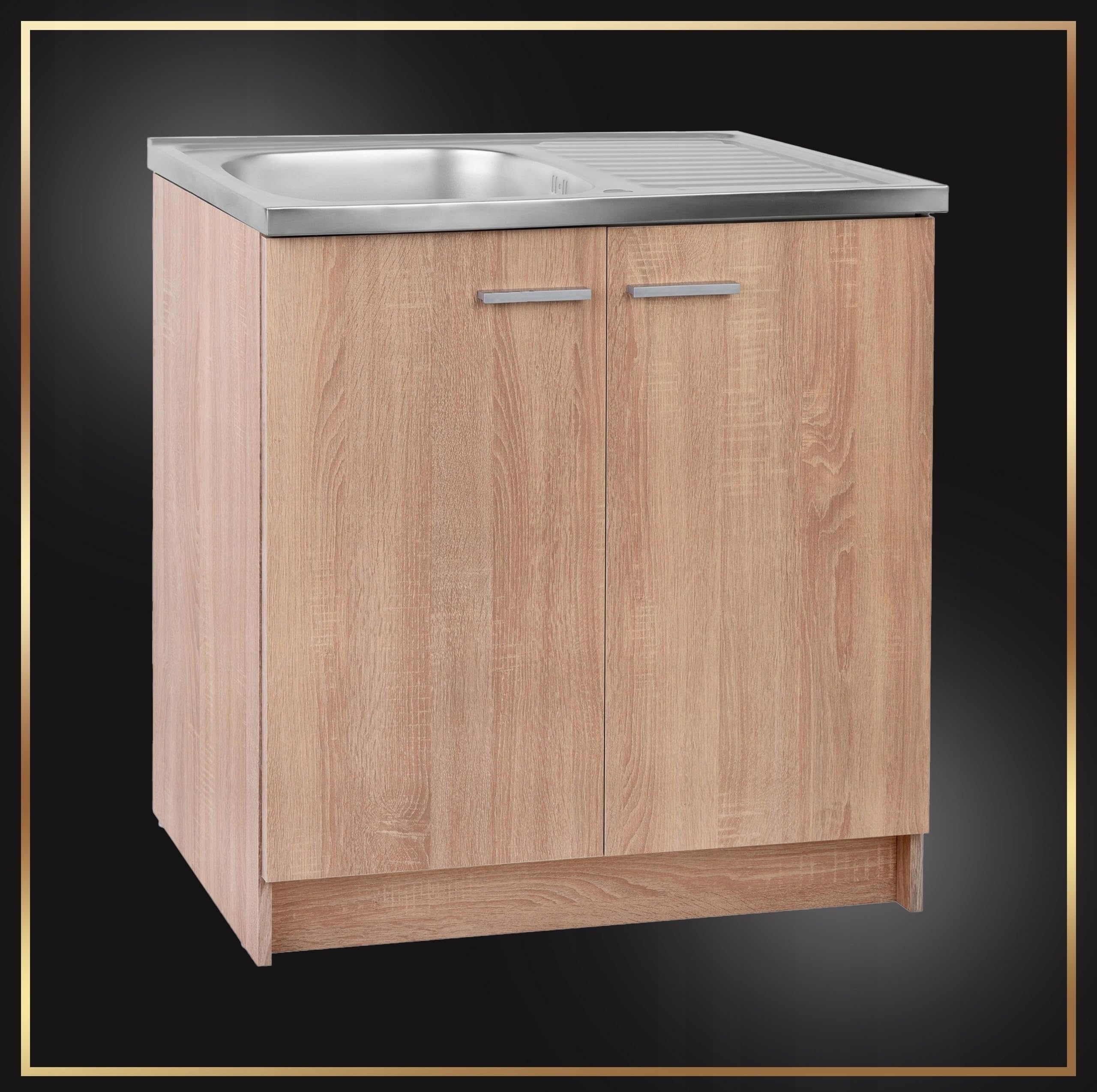 Armoire de cuisine - 80 cm - Chêne Sonoma - Robinet d'évier chromé - 46 cm de profondeur - Siphon prêt à monter - Personnalisable