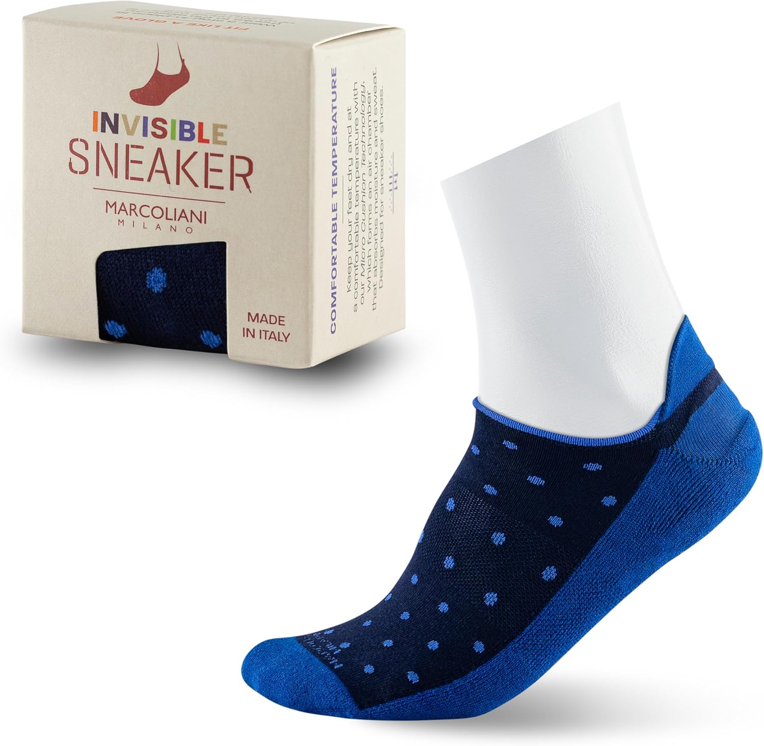 Marcoliani Milano Made in Italy - Sneaker Mens No Show Always Stay Up | Microcushion Technology | Cotton Polka dot