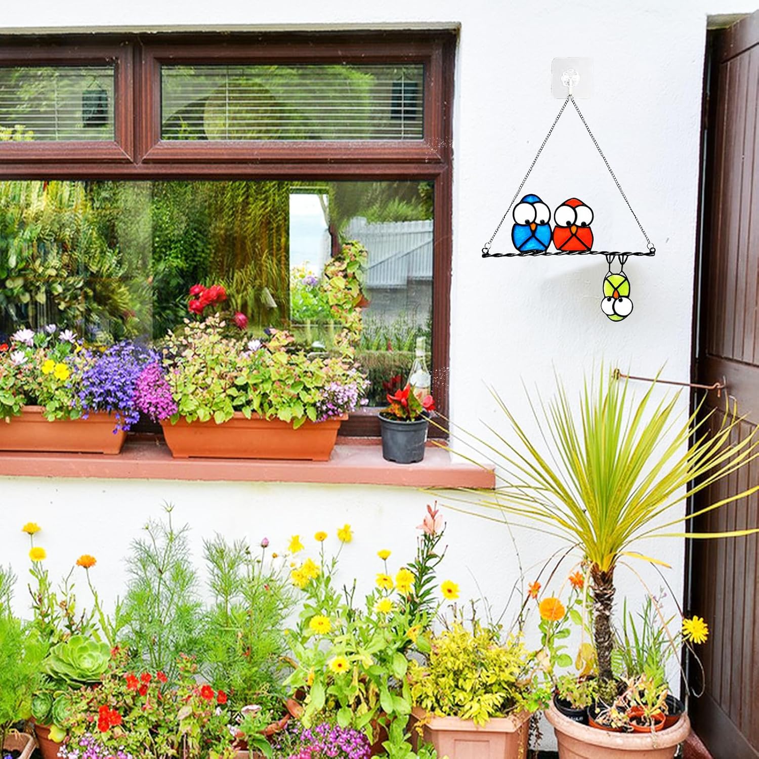 Multicolor Owls on a Wire High Suncatcher Panel, Bird Suncatcher for Windows Panels Hangings Hummingbird Glass Decoration for Wall Home Garden Decor Bird Owl Gift for Owl Lovers - Image 5