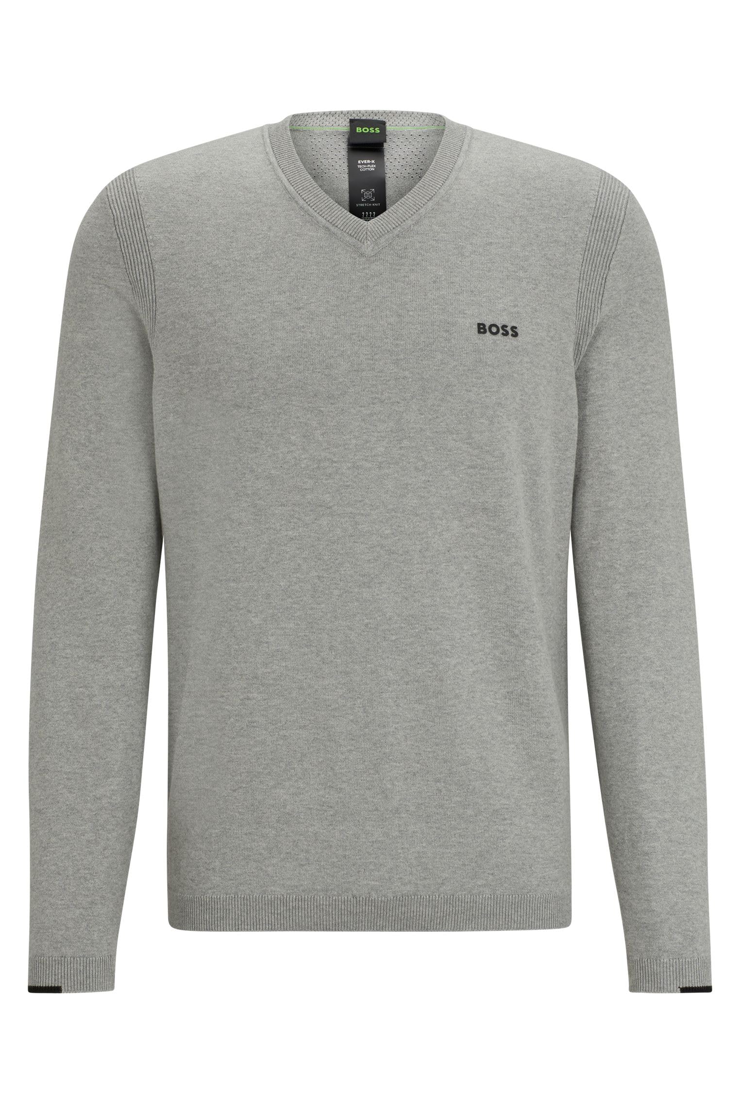 BOSS Mens Ever-X VN Cotton-Blend V-Neck Sweater with Logo Print