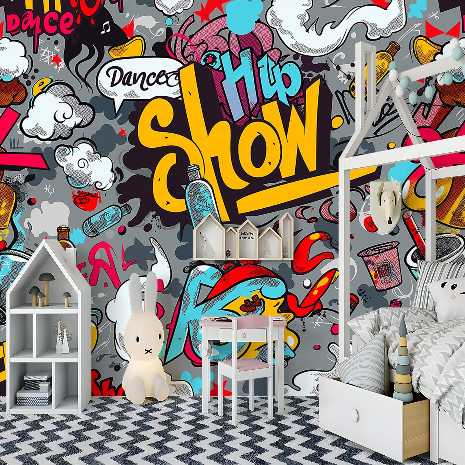 Arte Di Strada Dei Graffiti Del Fumetto Fotomurale - 250 x 175 cm Moda Fotomurali for Living Room, Bedroom, Office - Spettacolo Di Danza Hip-Hop Con Graffiti Carta da Parati