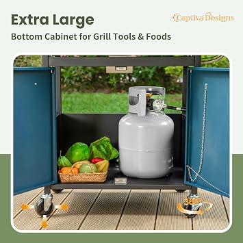Captiva Designs Propane Gas BBQ Grill with Side Burner, 4 Burner, Blue