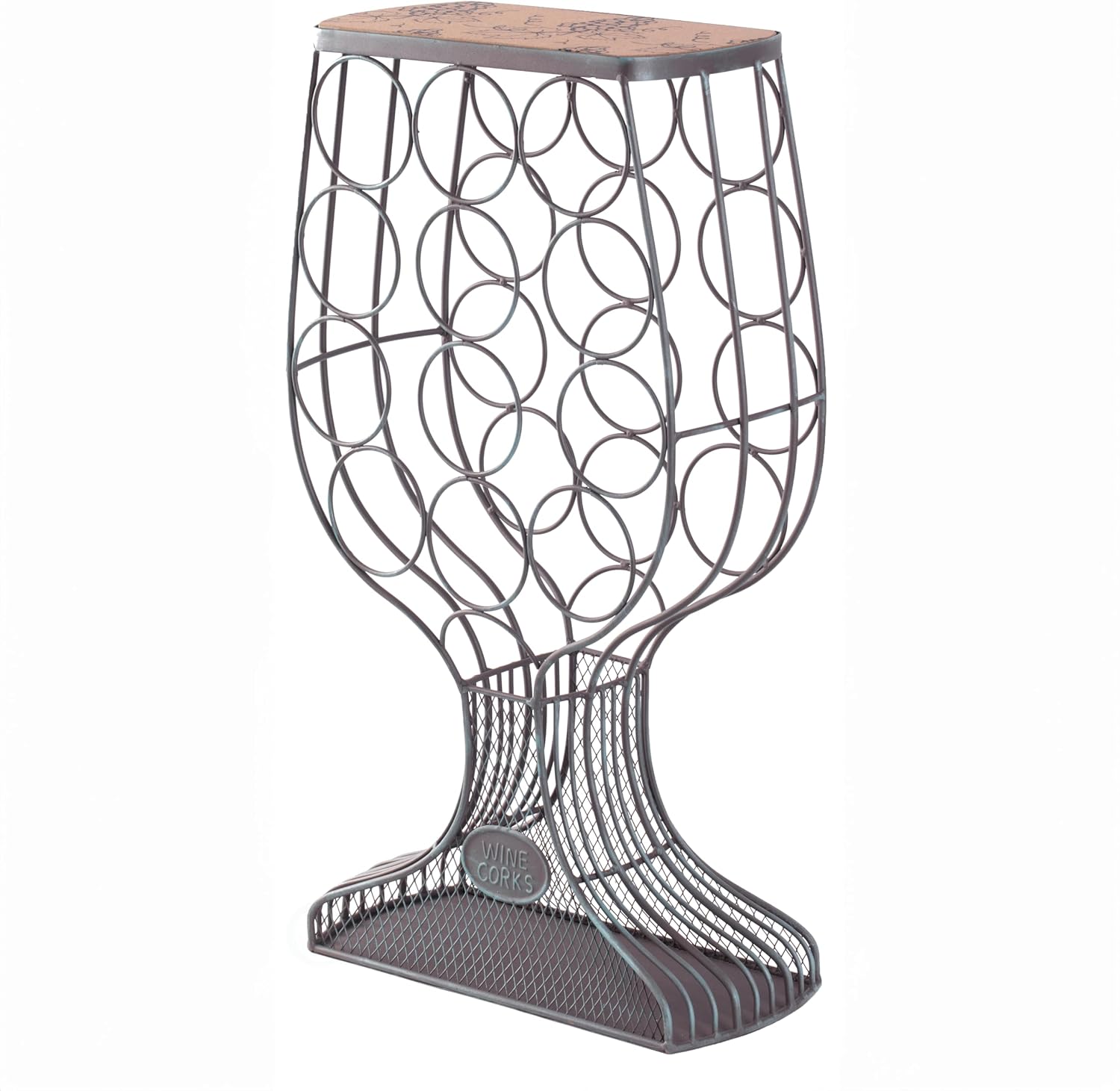 Vintiquewise Vintage Wooden Wine Rack Freestanding Floor Stand with Metal Goblet Shape, Cork Holder, Wood Wine Bottle Rack for Living Room Bar