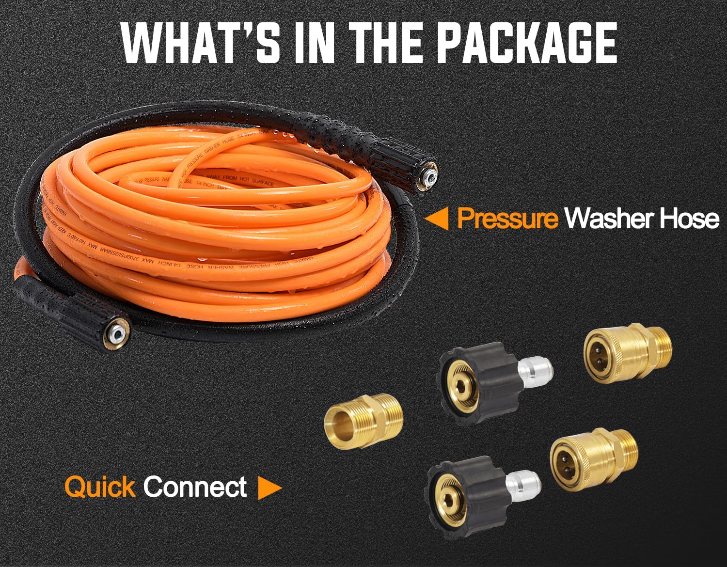 YAMATIC Upgraded Durable Pressure Washer Hose 50FT for Power Washer Replacement, Wear Resistant Extension With Leak-Free M22 Female & 3/8" Quick Connect Adapters, 1/4" 3700 PSI, Orange