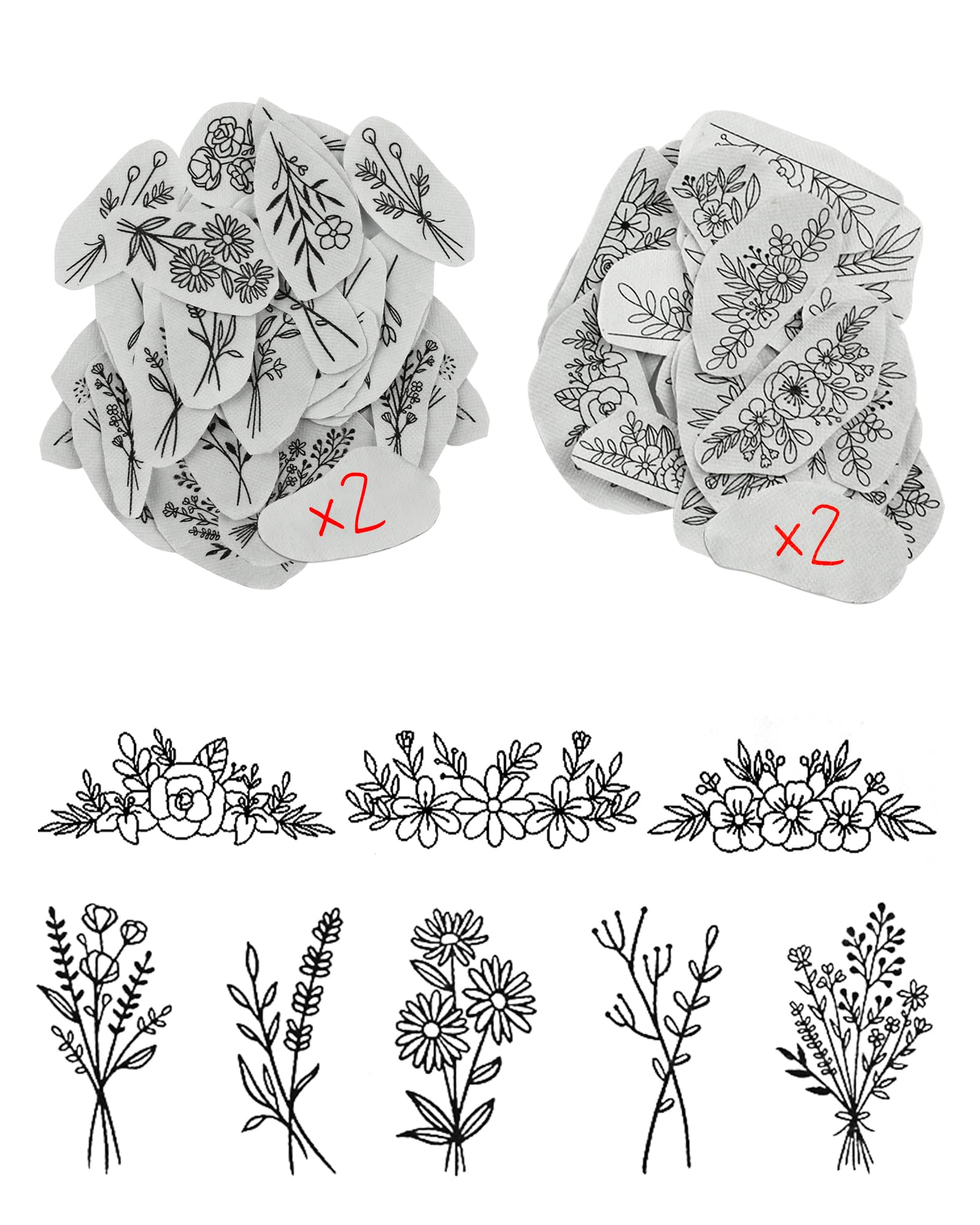88 Pcs Water Soluble Hand Sewing Stabilizers，Embroidery Stick and Stitch Embroidery Paper Wash Away，for Embroidery Stabilizers Flower Patterns，for Hand Sewing Lover Beginners（Plants Flowers)