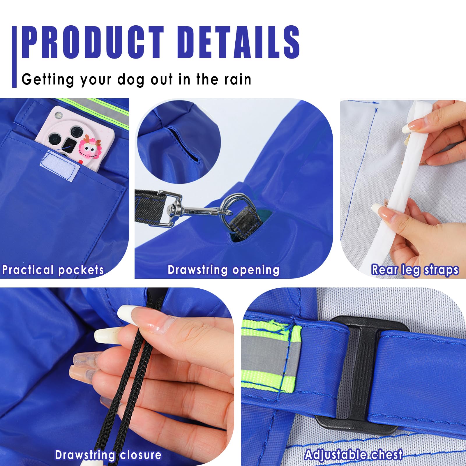 Impermeabile Cani Impermeabile Impermeabile per Cani Impermeabile con Cappuccio Traspirante Impermeabile per Animali Domestici Cuccioli Poncho Antipioggia con Strisce Riflettenti (Blu, 4XL)