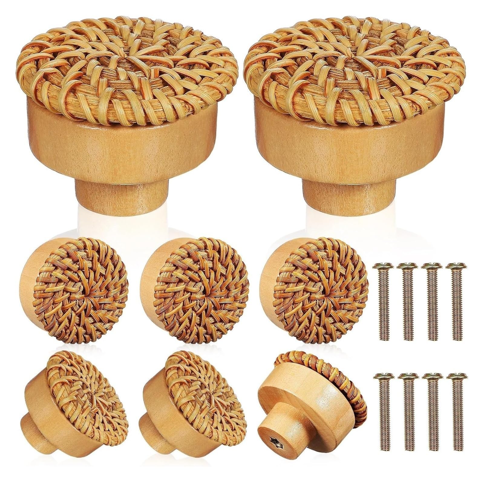 NHralpajj Rattan Wood Cabinet Knobs